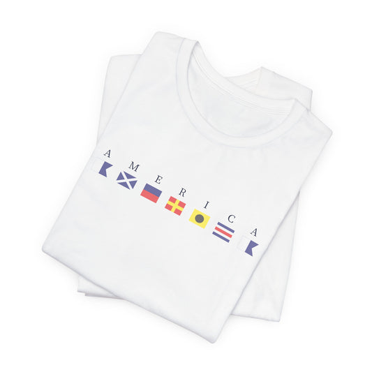 Patriotic America Signal Flag Nautical Tee - Navy Letters