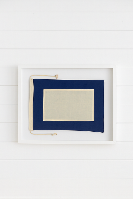 Navy framed papa flag with beige interior on a white background